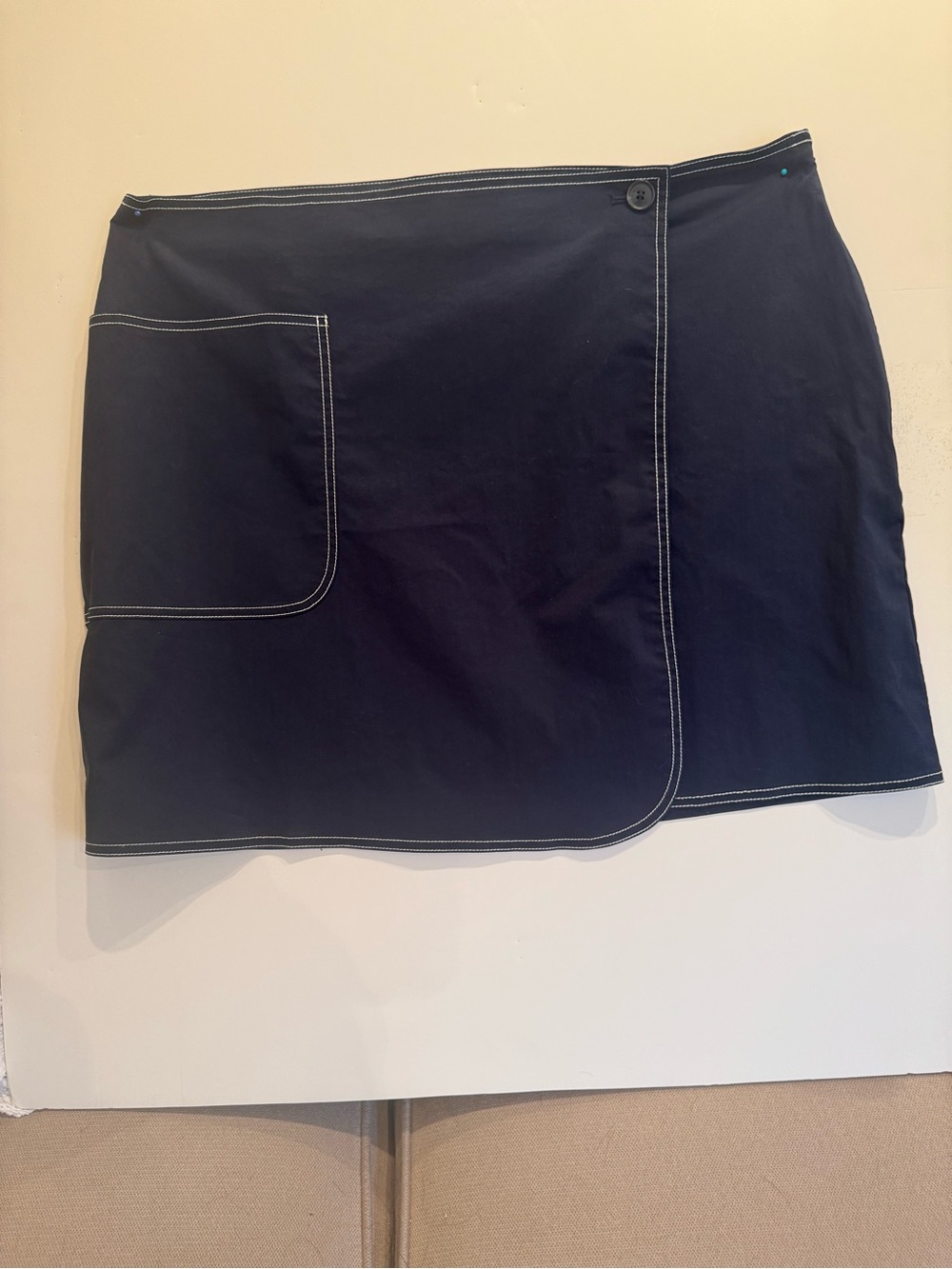LOFT Navy Wrap Mini Skirt with Contrast Stitching